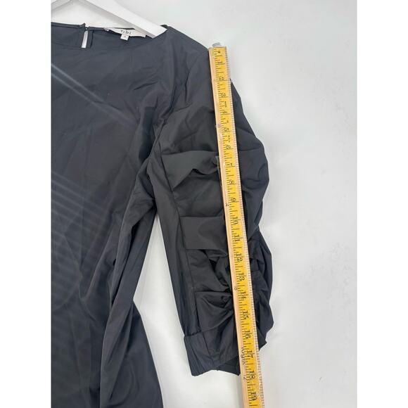 Tibi Blouse Womens 4 Black Ruched Ruffle 3/4 Sleeves Keyhole Back Button - Picture 16 of 16